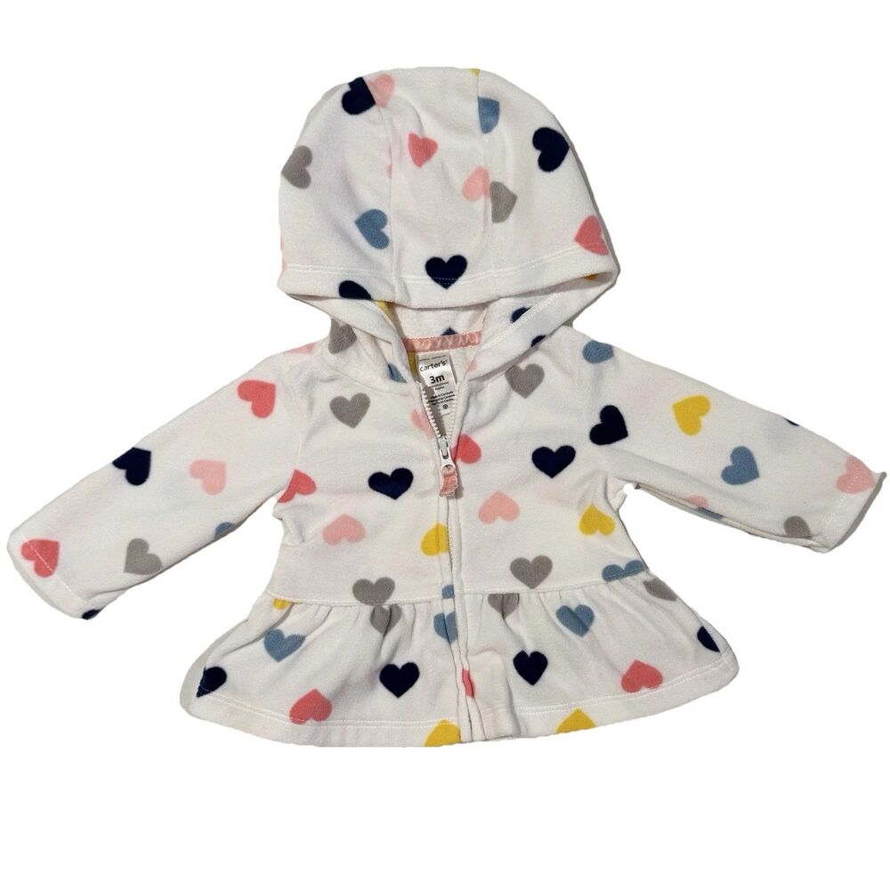 Carters Fleece White Rainbow Hearts Hoodie 3 Month Excellent Condition 0-3M 3-6M